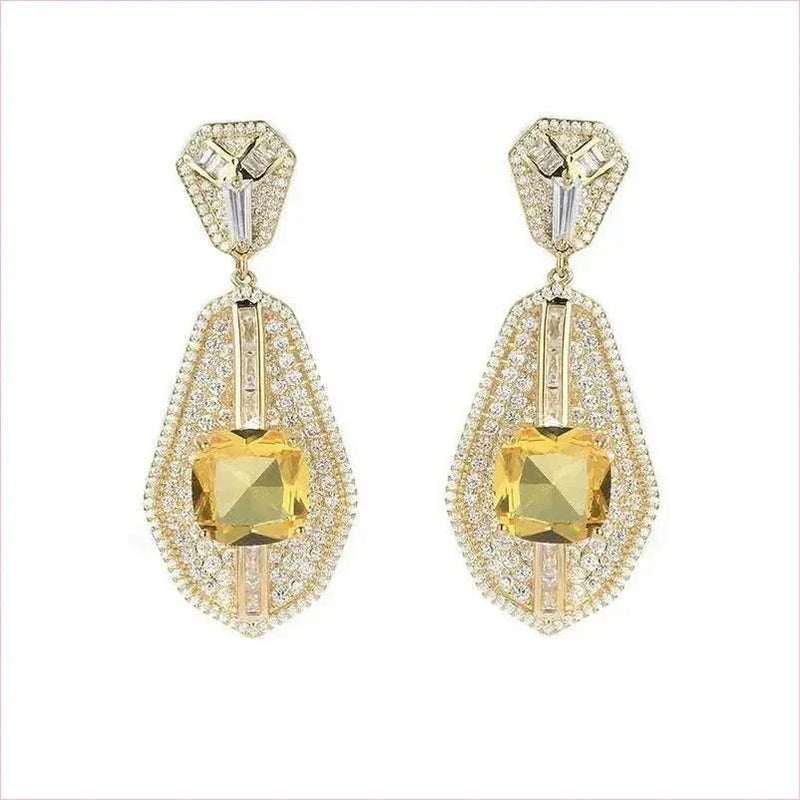 High-end Heavy Square Diamond Fan-shaped Inlaid Zircon Earrings