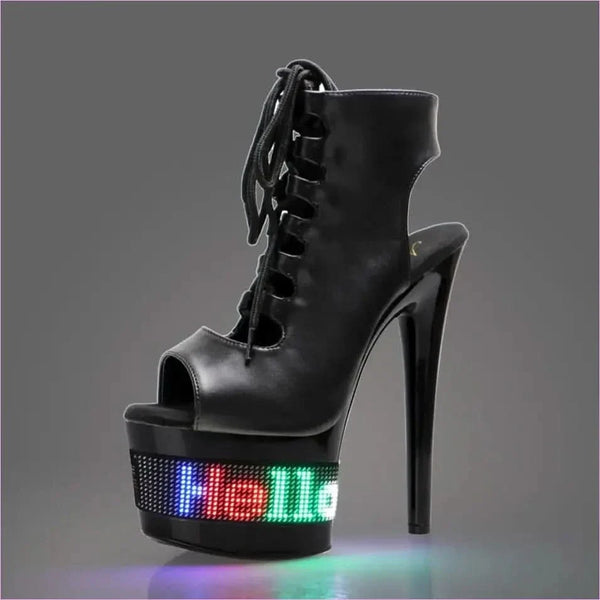 High Heel Lace Up Ankle Boots with Unique Led Display