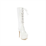 High Heel Lace Up Knee High Patent Drag Boots