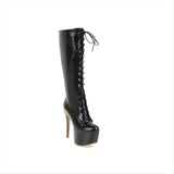 High Heel Lace Up Knee High Patent Drag Boots