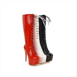 High Heel Lace Up Knee High Patent Drag Boots
