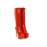 High Heel Lace Up Knee High Patent Drag Boots