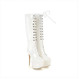High Heel Lace Up Knee High Patent Drag Boots