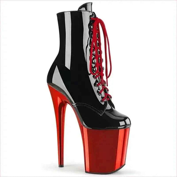 High Heel Leather Lace Up Boots for Drag Queens in Black and Rose Gold