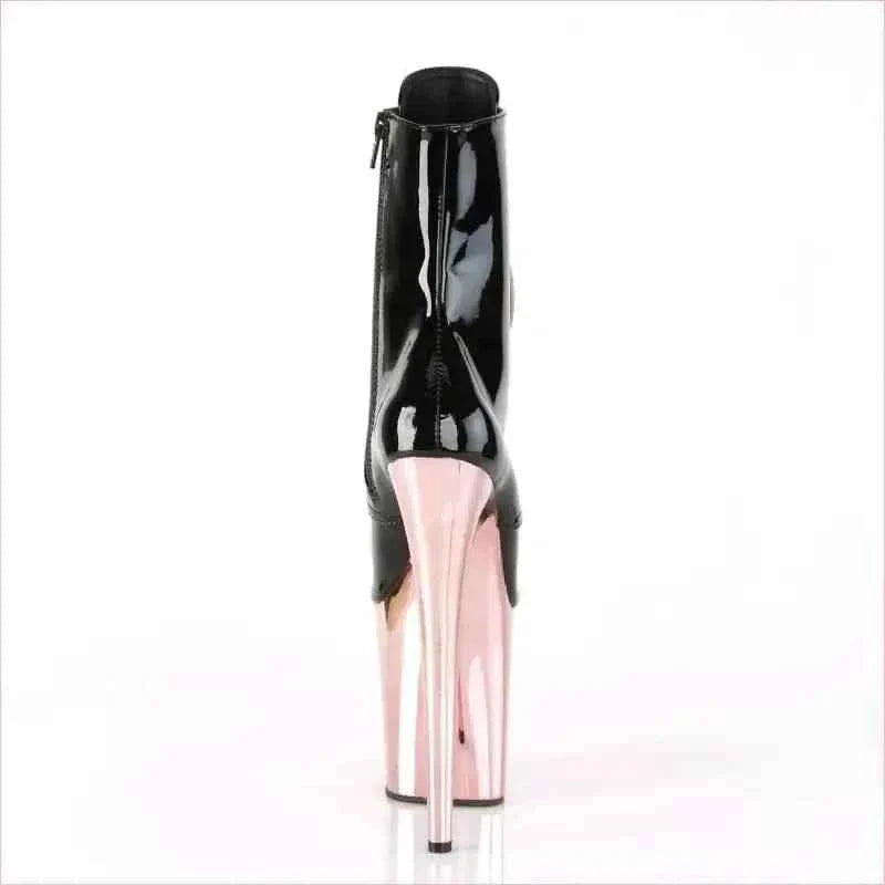 High Heel Leather Lace Up Boots for Drag Queens in Black and Rose Gold
