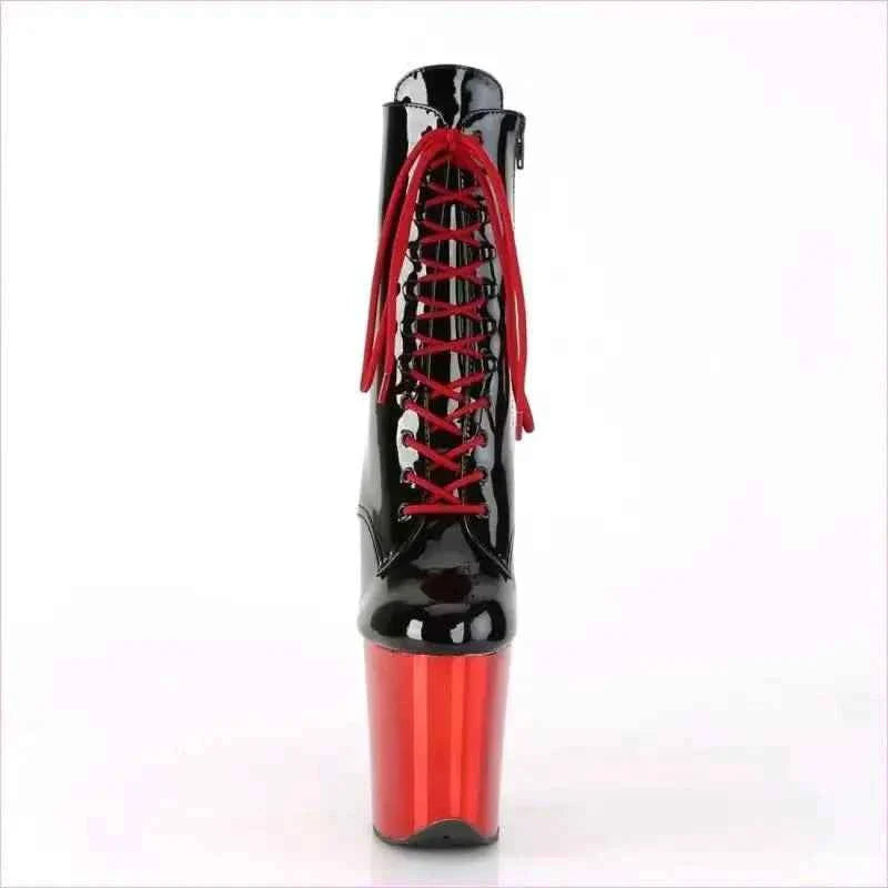 High Heel Leather Lace Up Boots for Drag Queens in Black and Rose Gold
