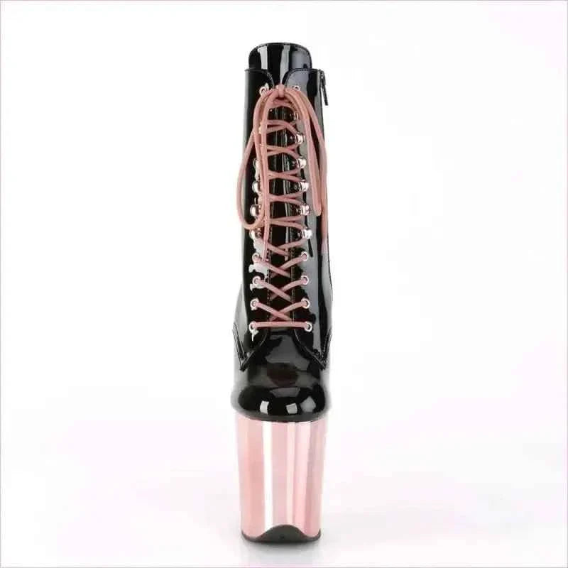 High Heel Leather Lace Up Boots for Drag Queens in Black and Rose Gold