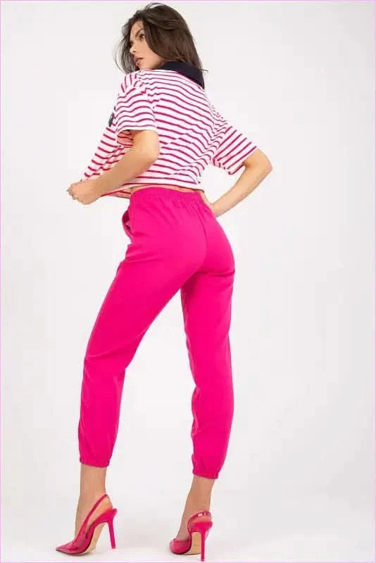High Rise Elastic Waist Pants Women's Fashion
