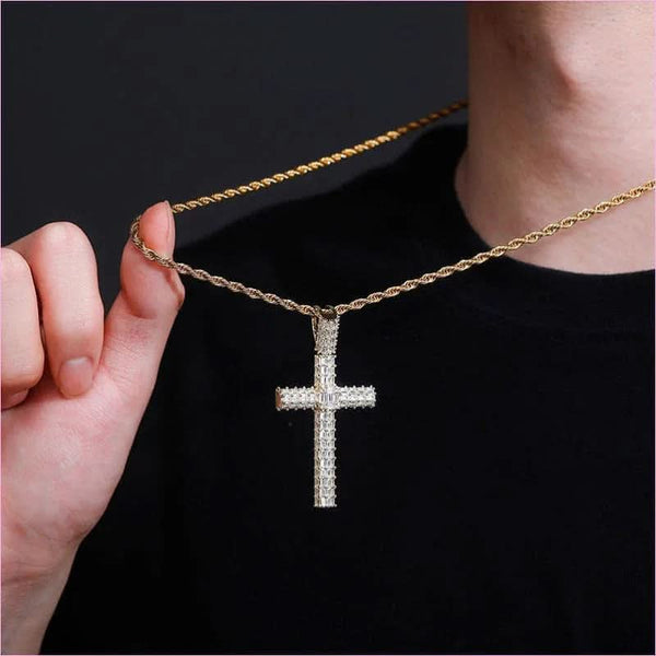 Iced out Stylish Cross Pendant Necklace for Hip-hop Vibe