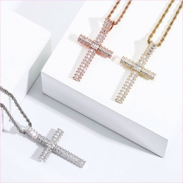 Iced out Stylish Cross Pendant Necklace for Hip-hop Vibe