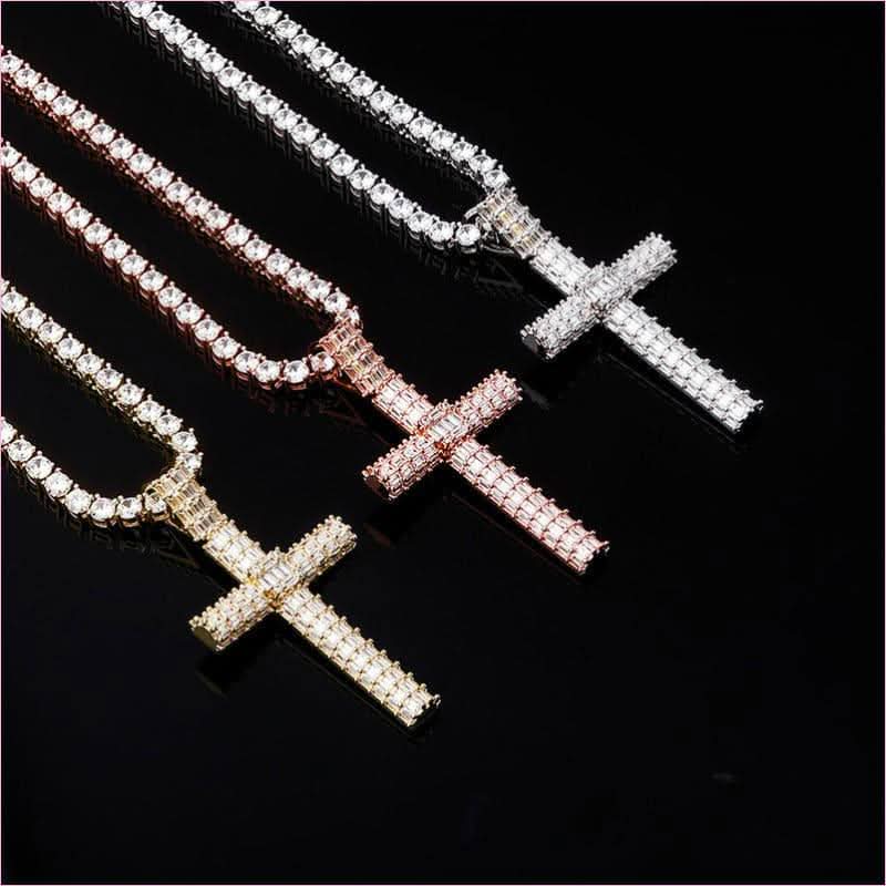 Iced out Stylish Cross Pendant Necklace for Hip-hop Vibe