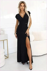 Irina Shimmering Brocade Long Dress Fashion Style