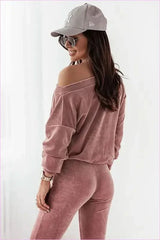 Kanava Velour Tracksuit Boat Neckline Slim Pants Fashion