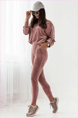 Kanava Velour Tracksuit Boat Neckline Slim Pants Fashion