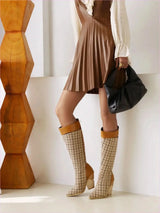 Knee-high Paisley Pattern Wedge Heel Pointed Toe Boots
