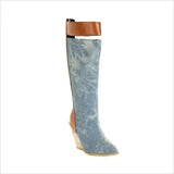 Knee-high Paisley Pattern Wedge Heel Pointed Toe Boots