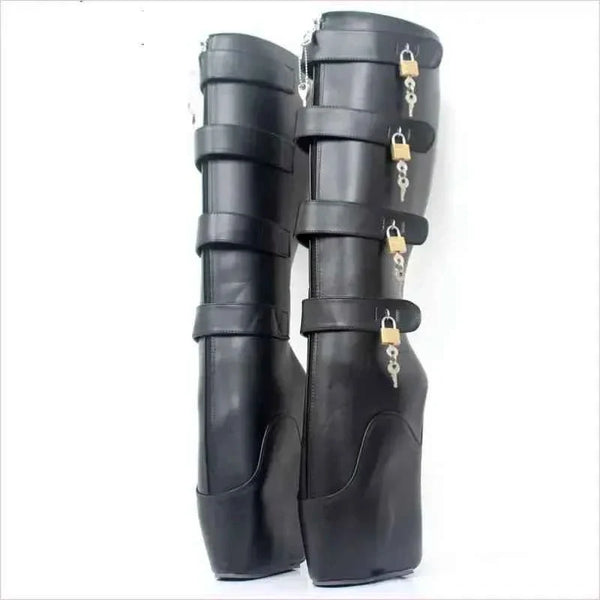 Knee Length Ballet Frontless Unisex Multi Padlock Platform Unique Boots