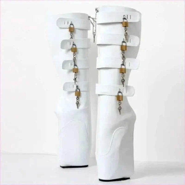 Knee Length Ballet Frontless Unisex Multi Padlock Platform Unique Boots