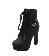 Lace Up Ankle Boots with Buckle Detail and Round Toe