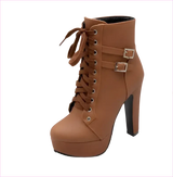 Lace Up Ankle Boots with Buckle Detail and Round Toe