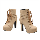 Lace Up Ankle Boots with Buckle Detail and Round Toe