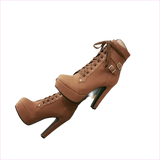 Lace Up Ankle Boots with Buckle Detail and Round Toe