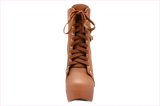 Lace Up Ankle Boots with Buckle Detail and Round Toe