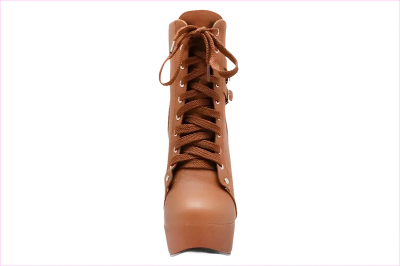 Lace Up Ankle Boots with Buckle Detail and Round Toe
