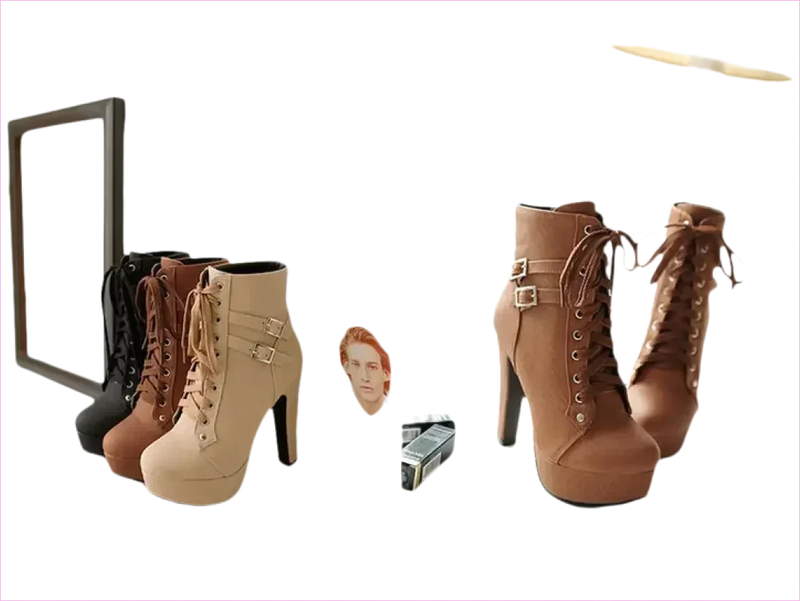 Lace Up Ankle Boots with Buckle Detail and Round Toe