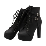 Lace Up Ankle Boots with Buckle Detail and Round Toe