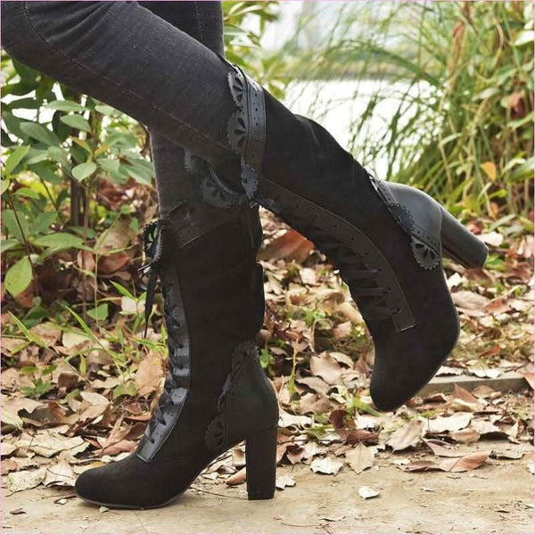 Ladies Ankle Steampunk Style Boots with Ribbon Tie Suede Detailing