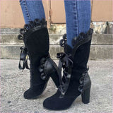 Ladies Ankle Steampunk Style Boots with Ribbon Tie Suede Detailing