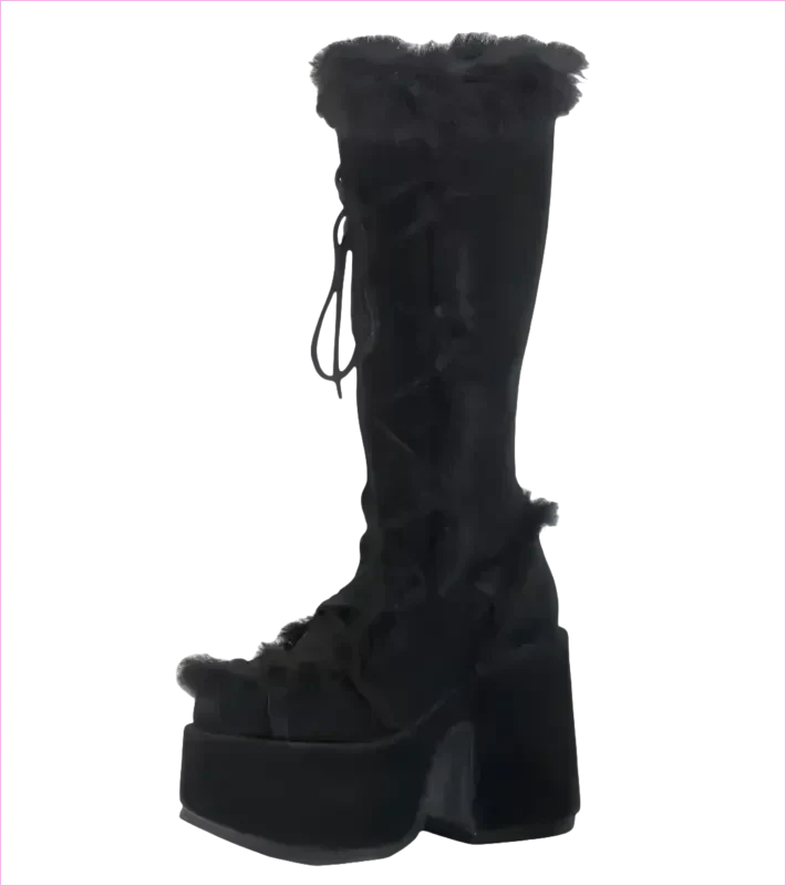 Ladies Faux Fur Round Toe Platform Boots for Winter