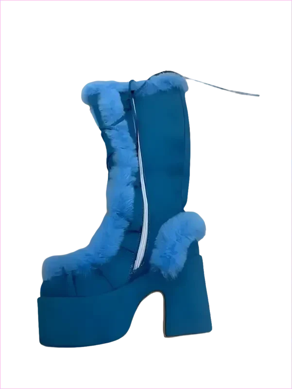 Ladies Faux Fur Round Toe Platform Boots for Winter