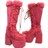 Ladies Faux Fur Round Toe Platform Boots for Winter