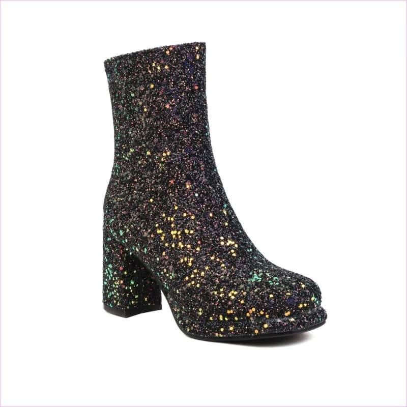 Ladies Glitter thick High Heel Ankle Party Boots in Plus Sizes