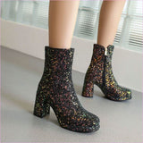Ladies Glitter thick High Heel Ankle Party Boots in Plus Sizes