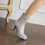 Ladies Glitter thick High Heel Ankle Party Boots in Plus Sizes