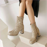 Ladies Glitter thick High Heel Ankle Party Boots in Plus Sizes