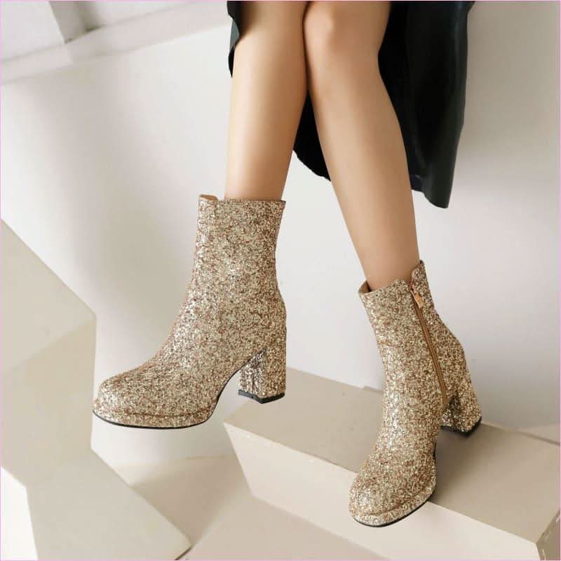 Ladies Glitter thick High Heel Ankle Party Boots in Plus Sizes