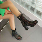 Ladies Glitter thick High Heel Ankle Party Boots in Plus Sizes