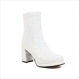 Ladies Glitter thick High Heel Ankle Party Boots in Plus Sizes
