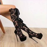 Ladies High Heel Crochet Lace Platform Boots for Elegant Style