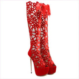 Ladies High Heel Crochet Lace Platform Boots for Elegant Style