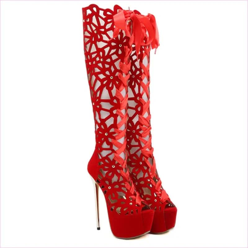Ladies High Heel Crochet Lace Platform Boots for Elegant Style