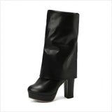 Ladies High Heel Fold Over Mid-leg Boots for Drag Trans Style