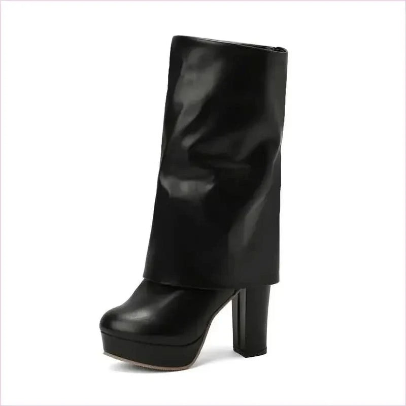 Ladies High Heel Fold Over Mid-leg Boots for Drag Trans Style