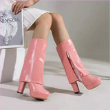 Ladies High Heel Fold Over Mid-leg Boots for Drag Trans Style