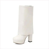 Ladies High Heel Fold Over Mid-leg Boots for Drag Trans Style
