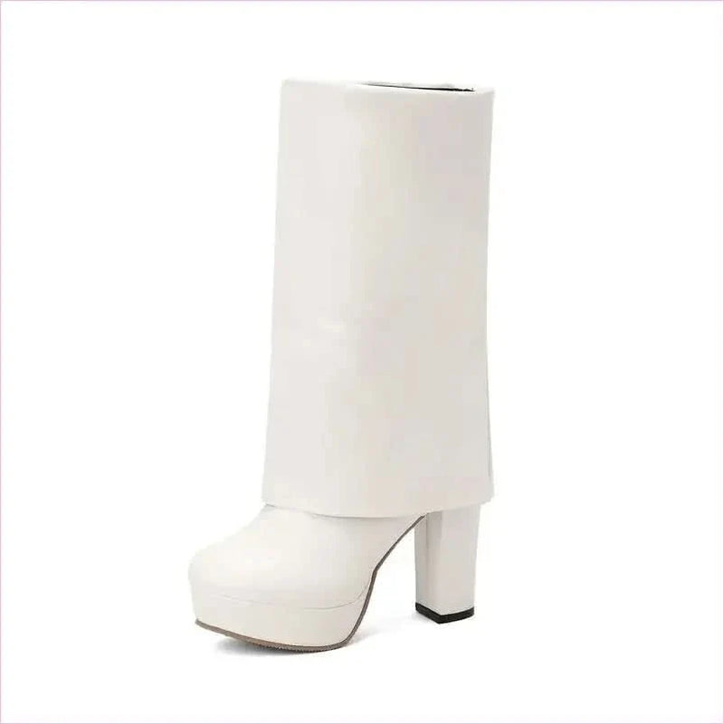 Ladies High Heel Fold Over Mid-leg Boots for Drag Trans Style